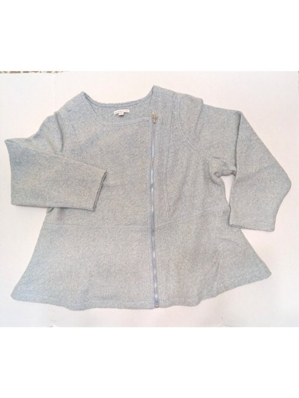 Isaac Mizrahi Winter Blue Boucle Peplum Moto Biker Jacket Womens 2X Wool Blend